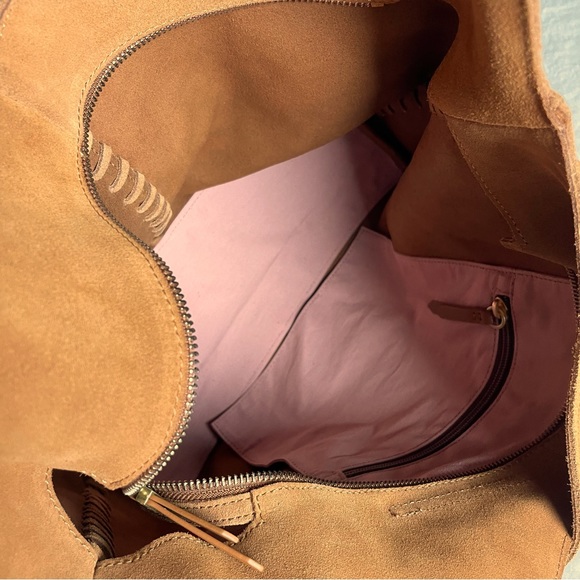 SOLD NWOT Boden Tan Suede Stitch Detail Hobo Bag A1141 Large Brown Slouchy Purse - Picture 13 of 16